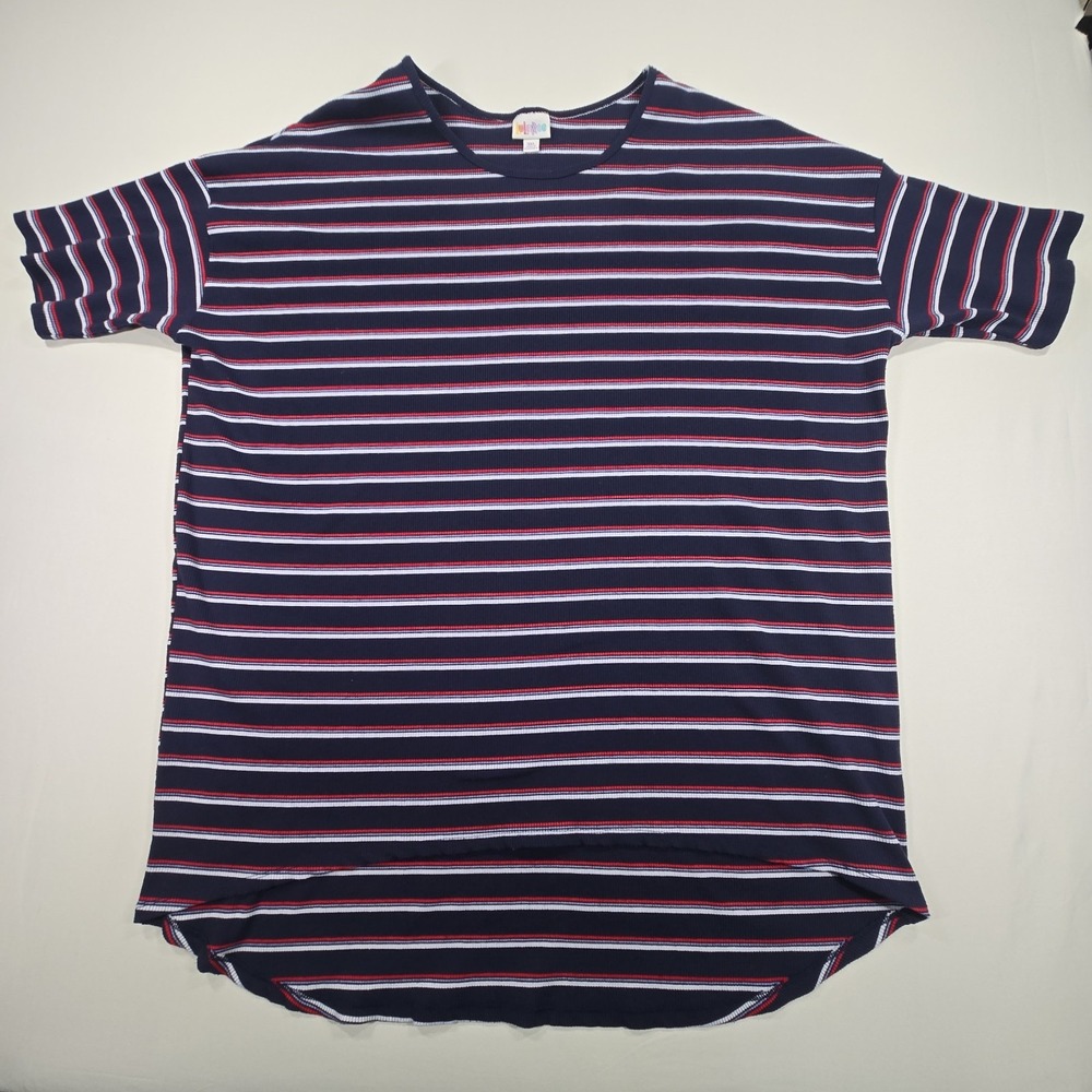 LulaRoe Size 3XL Hi Low Hem Navy Blue Striped Red White Simply Comfortable